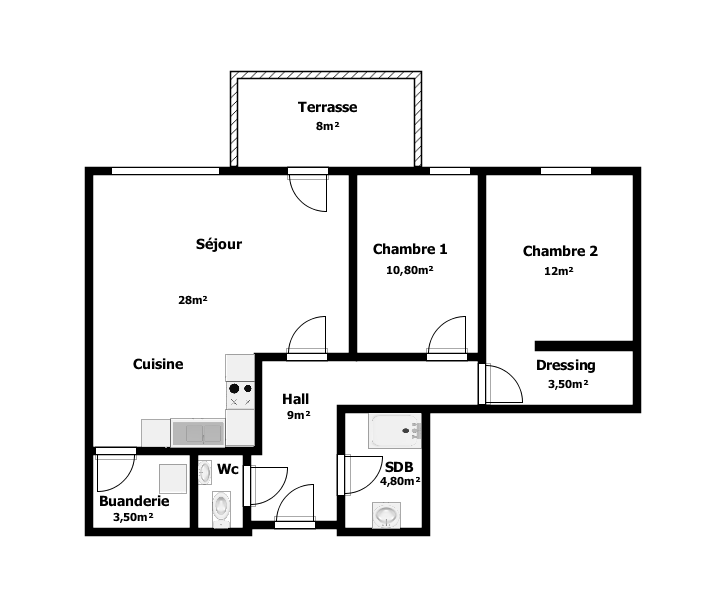 Appartement 2 chambres très lumineux