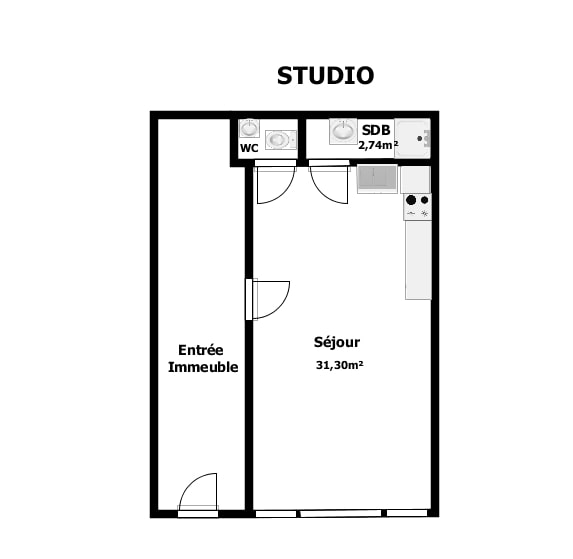 Beau studio entièrement rénové