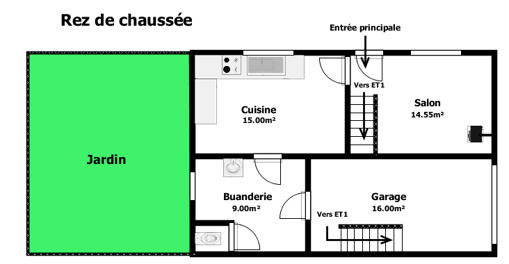 Maison 3 chambres avec jardin