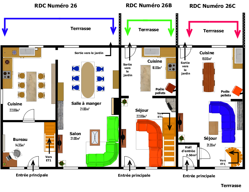Fermette composée de 3 maisons