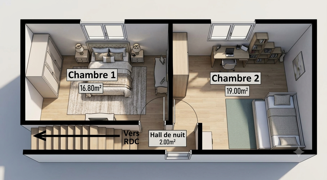 Maison deux chambres avec garage et jardin